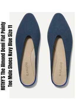 ROTHY’S The Almond Demi Flat Pointy Toe Mule Shoes Navy Blue Size 11